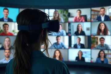 Immersive Virtual Reality Headset with Multi-Screen Video Chat Interview Interface