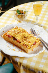 Belgian waffle with bacon and cheese