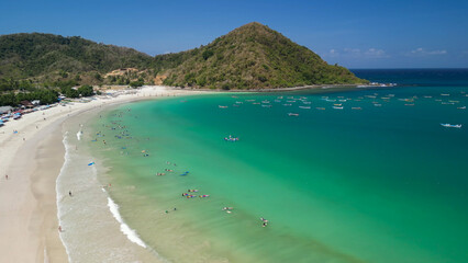 Aerial view of Selong Belanak Beach in Lombok, Indonesia