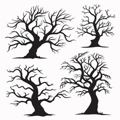 Spooky bare trees with gnarled branches silhouette dark