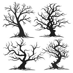 Spooky bare trees with gnarled branches spooky trees silhouette