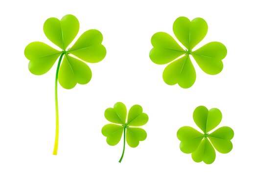 A vibrant green four-leaf clover, a lucky symbol of Saint Patrick's Day, is isolated, perfect for Irish holiday designs
