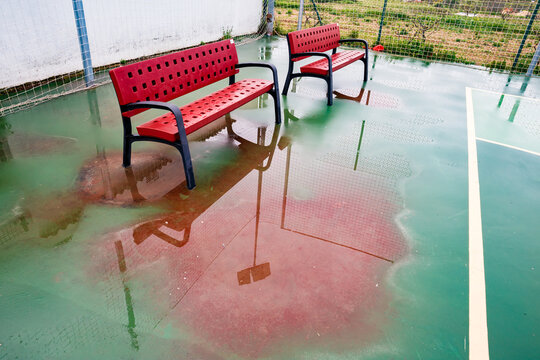 Waterlogged football pitch in Alcala de la Jovada