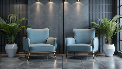 Elegant Blue Chairs Under Warm Recessed Lighting