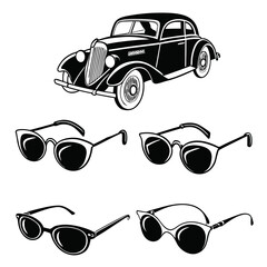 Vintage automobile and assorted eyewear styles vintage car classic automobile
