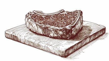 Hand-drawn illustration of a piece of steak on a wooden cutting board.