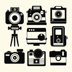 Vintage camera collection black silhouettes retro photography
