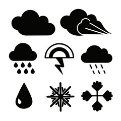 Weather icons including clouds rain lightning snowflake vector