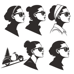 Vintage women sunglasses silhouettes scooter travel retro fashion