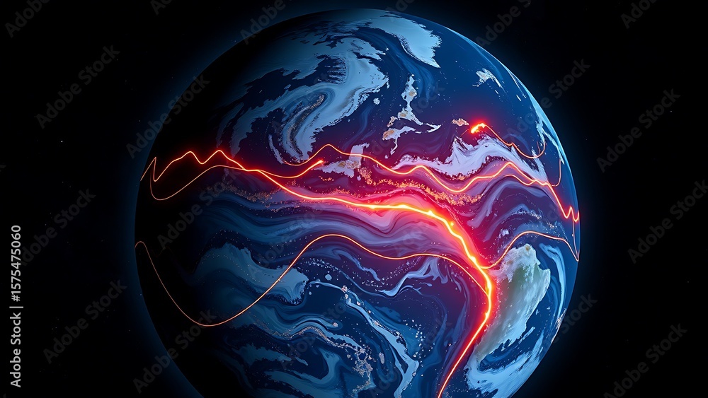 Poster abstract digital earth globe - visualizing global network communication, data flow, and technologica
