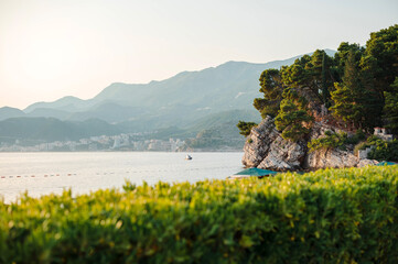 Scenic Coastal View with Lush Greenery and Rocky Cliffs