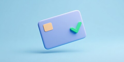 Seamless E-Commerce Transactions with Secure Payment Gateway Solutions, A 3D illustration of a credit card with a checkmark on a light blue background.