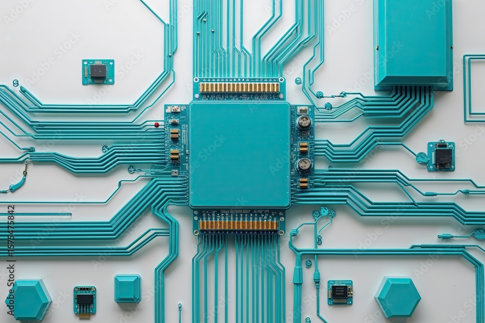 Aufkleber artistic turquoise circuit network summary innovative technology interface concept on clean white ba