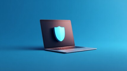 Seamless E-Commerce Transactions with Secure Payment Gateway Solutions, A laptop displaying a shield symbol, representing cybersecurity and digital protection concepts.