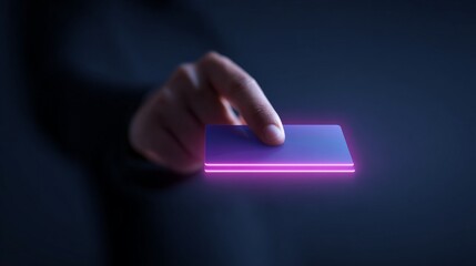 Seamless E-Commerce Transactions with Secure Payment Gateway Solutions, A hand poised to interact with a glowing card in a dark environment.