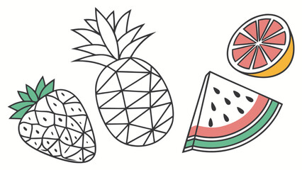 Summer fruits vector illustration with pineapple, strawberry, watermelon and grapefruit clip art design