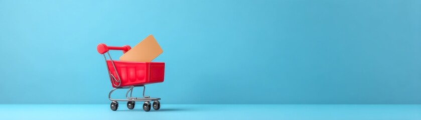 Seamless E-Commerce Transactions with Secure Payment Gateway Solutions, A red shopping cart with a cardboard box against a blue background.