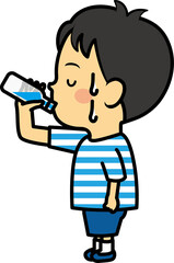 水を飲む小学生男児