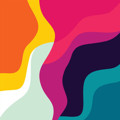Abstract flowing wave design with vibrant multicolor shapes including pink, orange, teal, and navy in bold artistic composition. Abstract design concept
