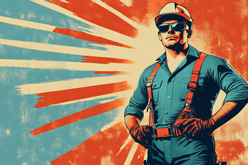 Confident worker in safety gear construction helmet