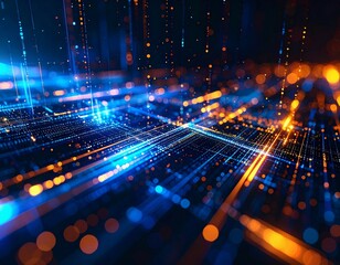 Abstract digital data particles floating