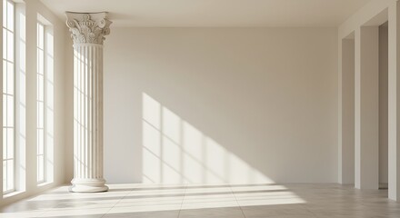 Single Greek Column in the Room with Copyspace