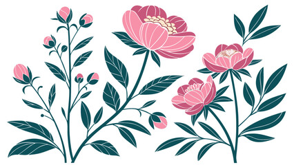 Beautiful pink peony flower illustration vector design for floral pattern and botanical art projects