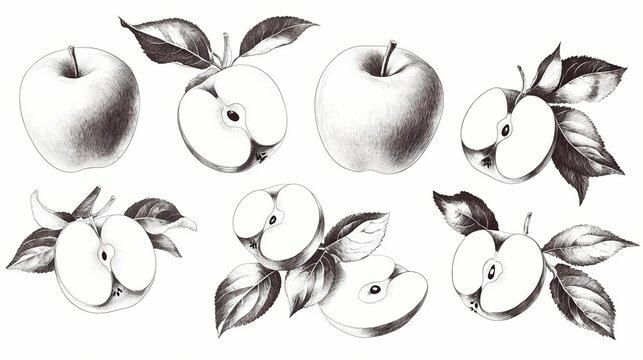 Hand-drawn collection of apples and leaves.