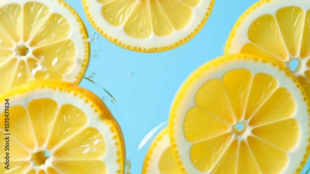 Poster the image showcases vibrant lemon slices floating in clear water, creating a refreshing and colorful