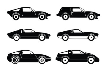 Classic Cars Silhouette: A graphic showcasing various classic cars in sleek black silhouette, perfect for automotive design and vintage car enthusiasts. 
