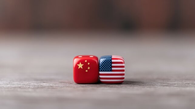 Two red cubes with a star on one and an american flag on the other