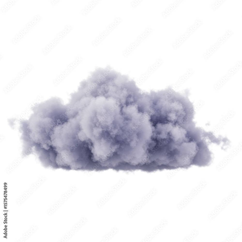 Fototapete a singular, highly detailed, digitally rendered fluffy cloud in soft grey to purplish-blue tones wit