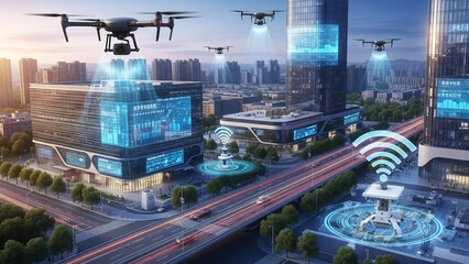 Drone Scanning Smart City Landscape