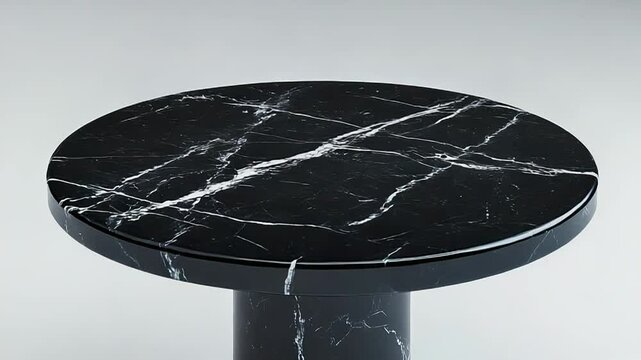 Round black marble table standing on gray background