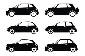 Silhouettes of Modern Car Designs: An eye-level view of six different cars silhouettes on a light surface. Perfectly captures the sleek contours and modern aesthetics.