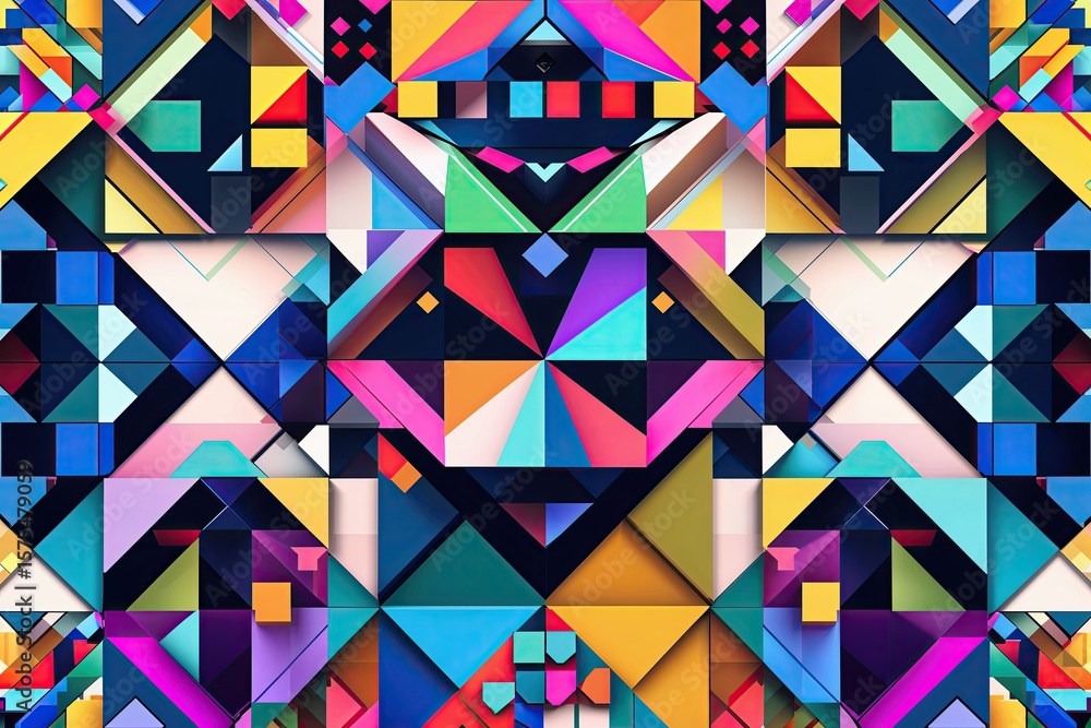 Poster dynamic digital grid featuring asymmetric diamond design and fun pixel details