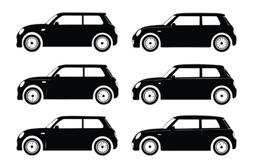 Obraz premium Automotive Array: An illustrative compilation showcases a variety of sleek, black automobiles, rendered in a minimalist design.