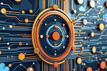 Obraz premium Advanced Technology Graphic Design Featuring Abstract Circuit Patterns and Interactive Networking Lines and Dots for Enhanced Connection Concepts