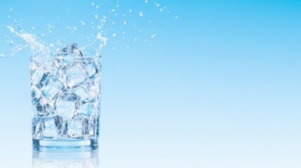 A glass of ice water is on a table