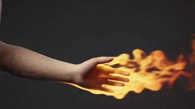 Hand holding fire showing power and destruction