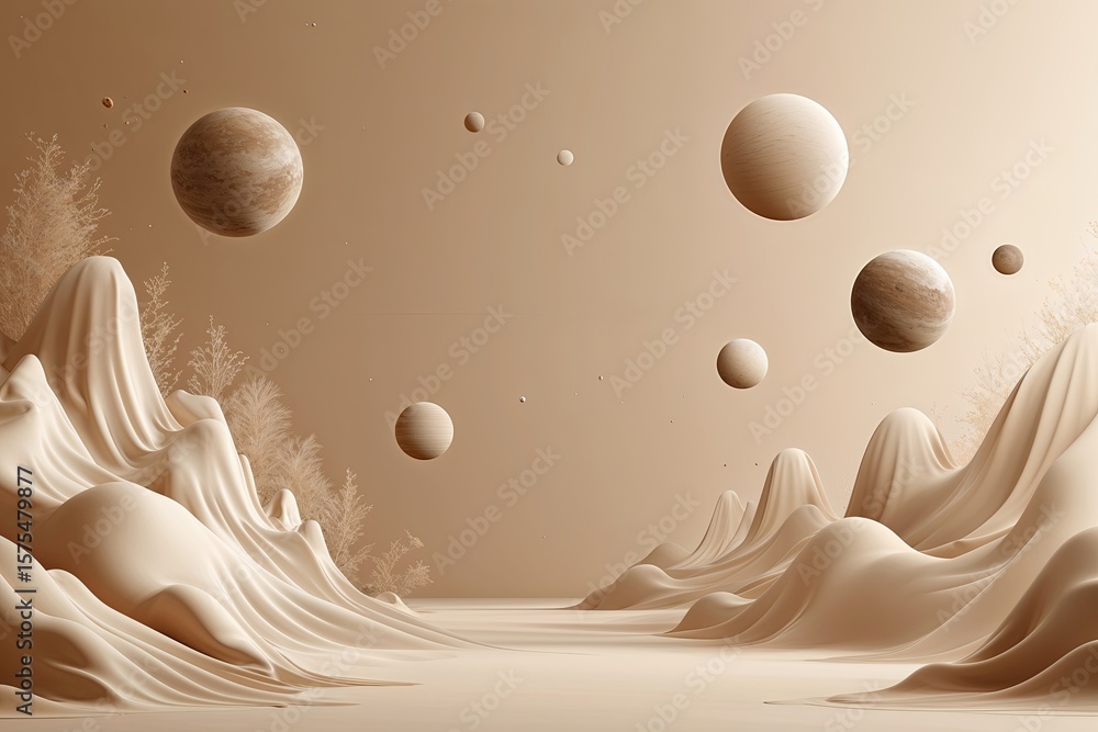Poster next generation technology vector design with ethereal beige background and flowing shapes