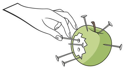 Apple with nails drawing vector illustration for teaching and learning resources and creative projects design needs