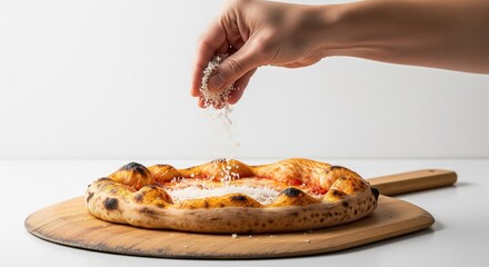 Hand Sprinkling Grated Cheese onto Neapolitan Pizza