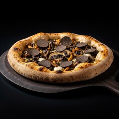 Gourmet Truffle and Mushroom Pizza on Dark Background