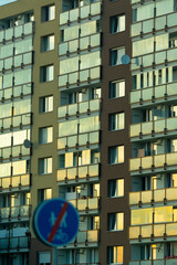 There is a significant structure in the area featuring a blue sign clearly stating that no bicycles...