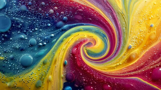 多彩なアクリル絵具が混ざり合う抽象模様