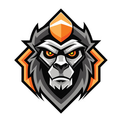 A fierce gorilla mascot reveals glowing orange eyes within a stylized geometric frame