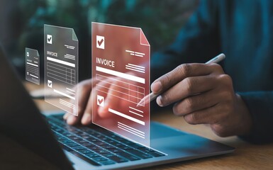 Person reviews digital invoices with a stylus for streamlined financial workflows