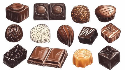 Obraz premium Hand-drawn illustration of assorted chocolates.