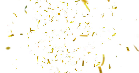Golden Confetti Transparent Background. Gold Confeti Failling White Background. 3d Rendering...